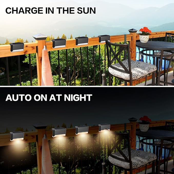 BKBB PPBB Solar Deck Lights Outdoor, 12 Pcs Solar Step Lights, Waterproof LED Solar Lights for Outdoor Stairs, Step, Fence, Yard, Patio, Railing, Garden and Pathway