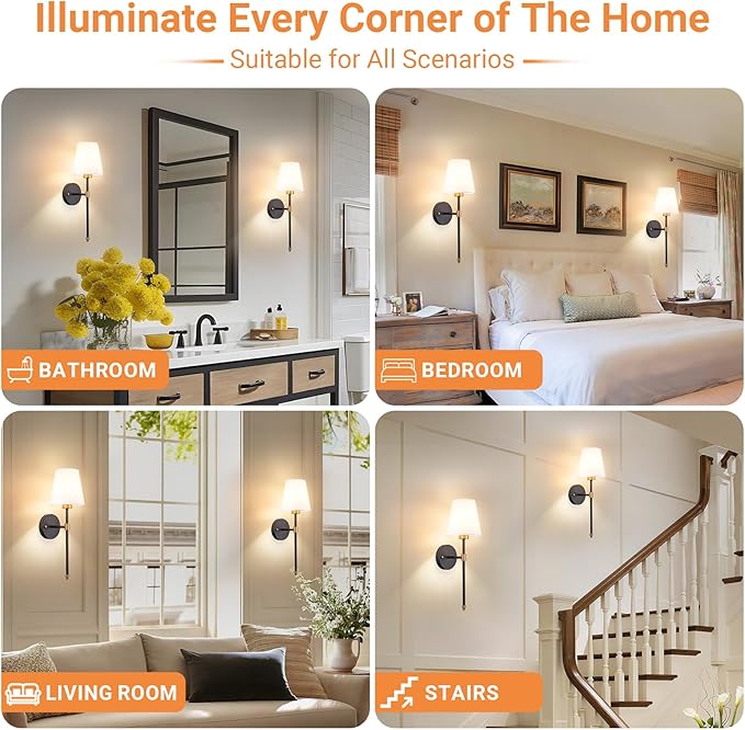 Peel and Stick Wall Sconces, Stick On Wall Sconce Set of 2, Battery Operated
