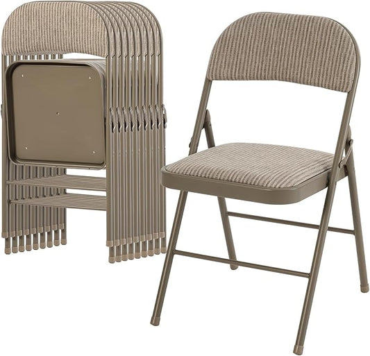 DUMOS 10 Pack Folding Chairs with Padded Cushion and Back - Fabric Stackable Portable Dining Chairs Set, for Home and Office, Conference, Wedding, Party, Patio, Garden, for Indoor Outdoor, Khaki