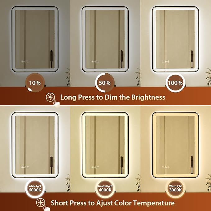 24x32 Inch Black Framed LED Bathroom Mirror