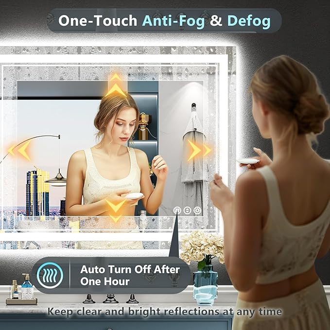 30x36 LED Bathroom Mirror with Lights, Backlit and Front Lit Anti-Fog Lighted