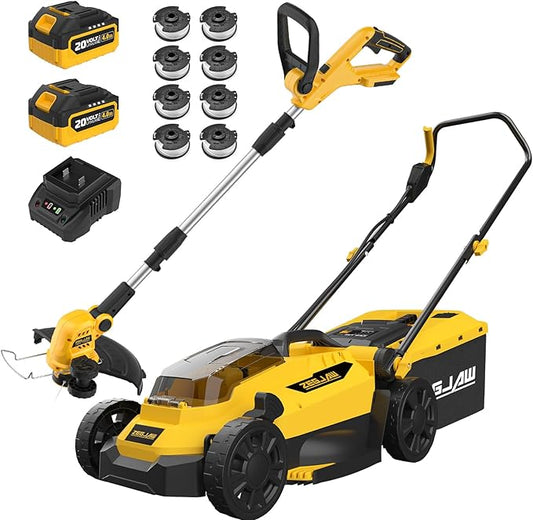 ZEGJAW 20v 13-inch Lawn Mower and 12-inch String Trimmer Combo with 2x4.0Ah Batteries and Charger, Grass Cutter with 5-Position Height Adjustment, Weed Wacker with 8pcs Line for Yard, Garden