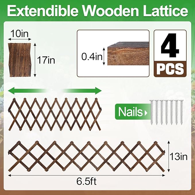 4Packs 13x78in Expandable Wood Wall Trellis