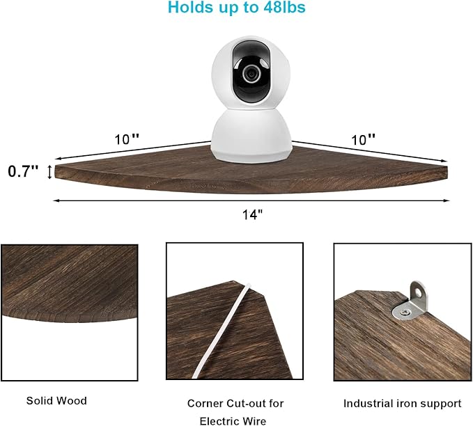 JORIKCHUO 10 inch Corner Wall Shelf, Round End Wall Mounted Floating Corner