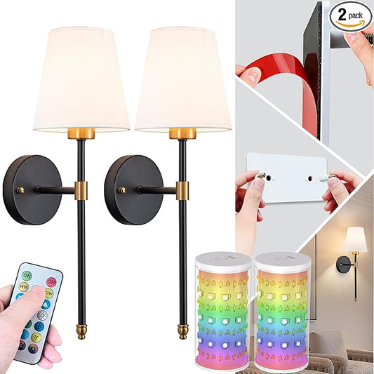Peel and Stick Wall Sconces, Stick On Wall Sconce Set of 2, Battery Operated