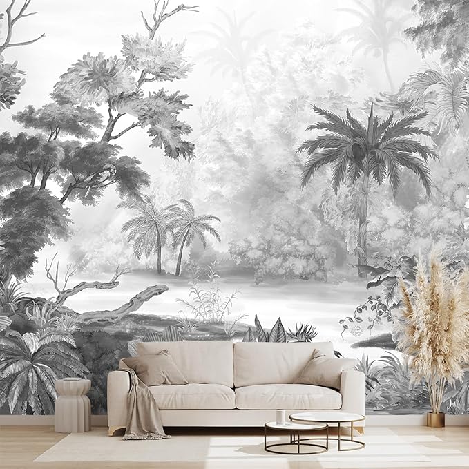 Grey Tropical Rainforest Plant wallpeper Living Room Bedroom Jungle Botanical