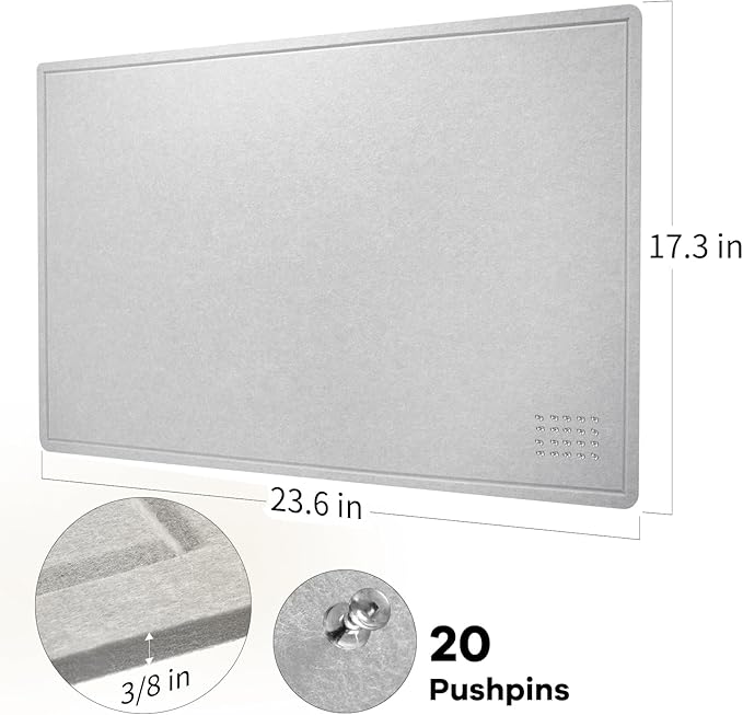 Lightomorrow Bulletin Board, 24 x 18 inches Felt Board Decorative Pin Board