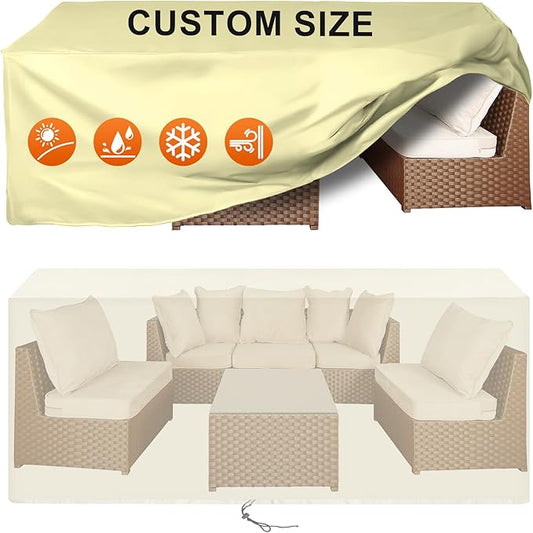 Patio Furniture Cover Rectangle 96"(L) x 56"(W) x 36"(H), Custom Heavy Duty 420D Waterproof Outdoor Cover with Drawstring & Buckles for Table Chair Garden, Cream
