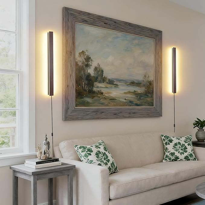Farmhouse Plug in Wall Sconces, 23.6 inch Faux Walnut Finish LED Long Wall
