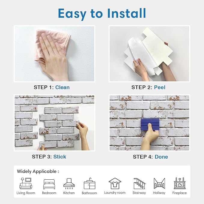 COMSTICKC 3D Faux Brick Wall Panels Peel and Stick, Small Size Self Adhesive
