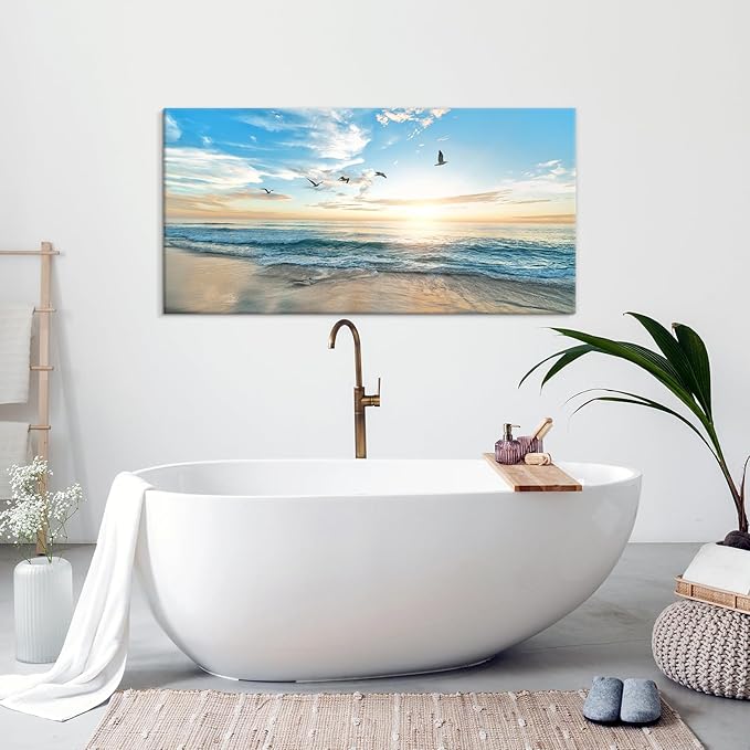 Goldfoilart Ocean Beach Sunset Canvas Wall Art