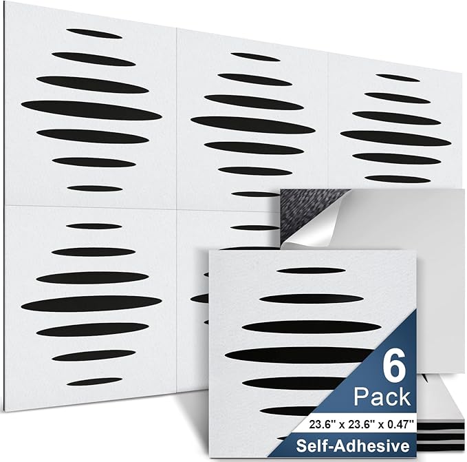 6 Pack Acoustic Wall Panels Self-Adhesive, 23.6" x 23.6" x 0.5" Acoustic Panels