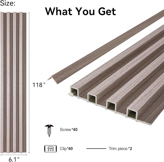 8-Pack WPC Wall Panels 118’’ x 6.1’’ 3D Slat Wall Panel Acoustic Wall Paneling