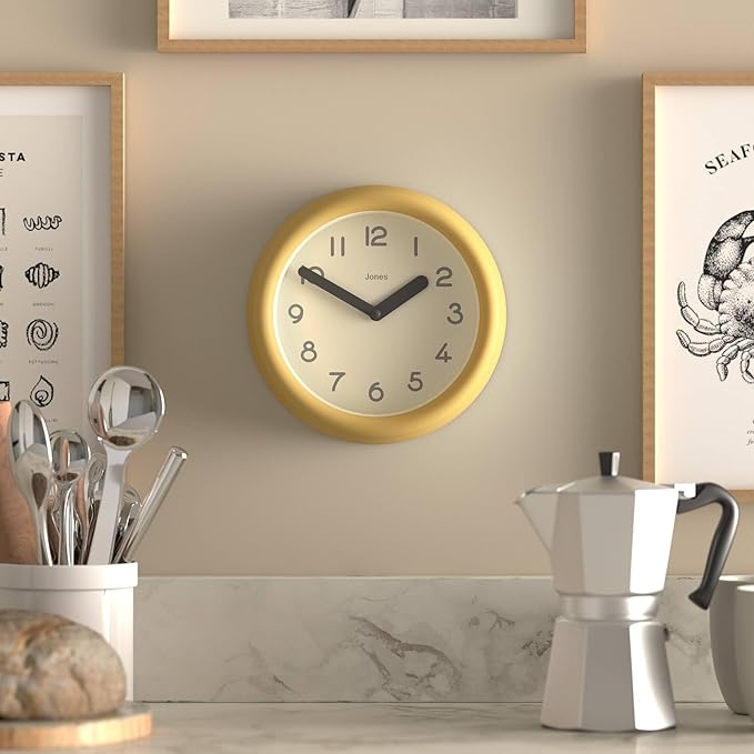 JONES CLOCKS® Fuze wall Clock | Small Round Clock | Yellow | Playful Modern
