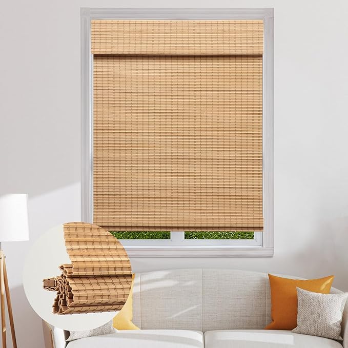 SEEYE Cordless Bamboo Roman Shades, Roll Up Blind Privacy Shade