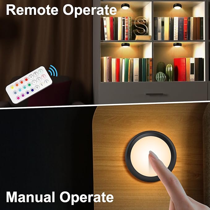 BLS LED Puck Lights with Remote Control, Wireless Under Cabinet & Closet