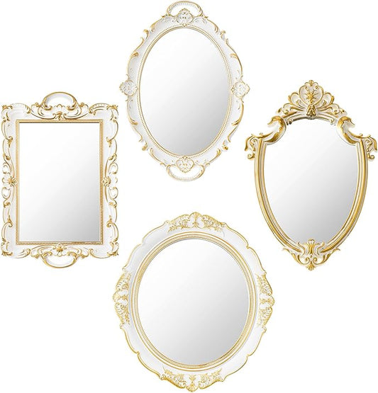 Beeveer 4 Pcs Vintage Gold Mirrors Set Decorative Hanging Wall Decor