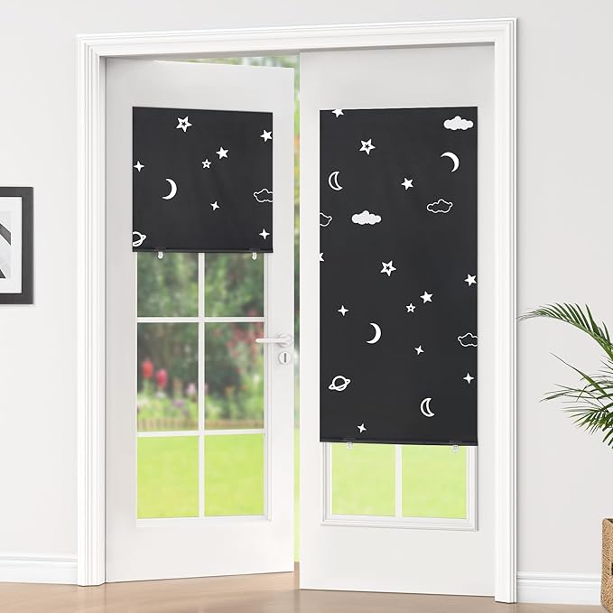 LazBlinds 100% Blackout Door Curtain, No Tools No Drill Cordless Blinds