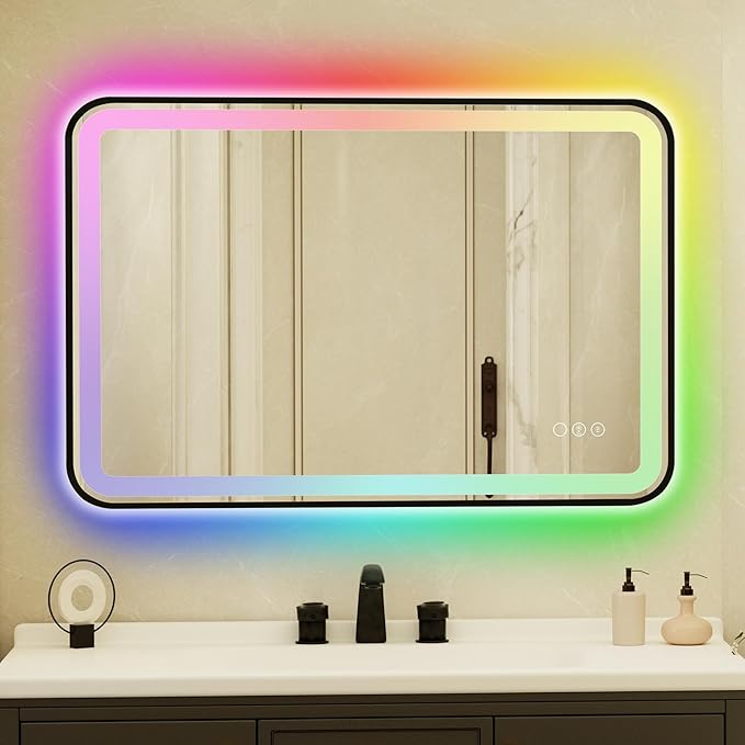 24x36 Inch Black Framed LED Bathroom Mirror