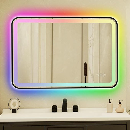 24x36 Inch Black Framed LED Bathroom Mirror