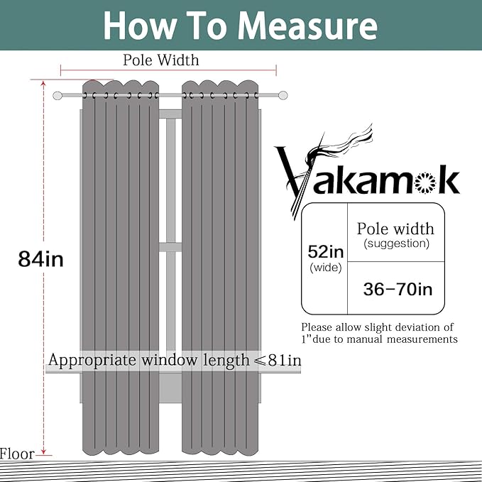 Yakamok 100% Blackout Curtains 84 Inches Long, 2 Thick Layers Heat and Full