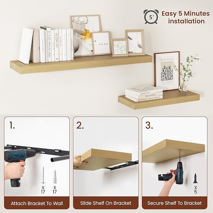 Vivelove 12 Inch Deep Floating Shelves 55 inch Long, 2 Inch Thick Wall Shelves