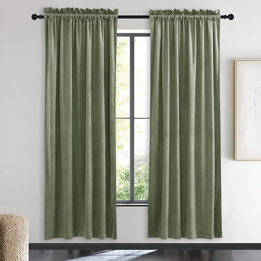 NICETOWN Sage Green Velvet Curtains 72 inches Long 2 Panels