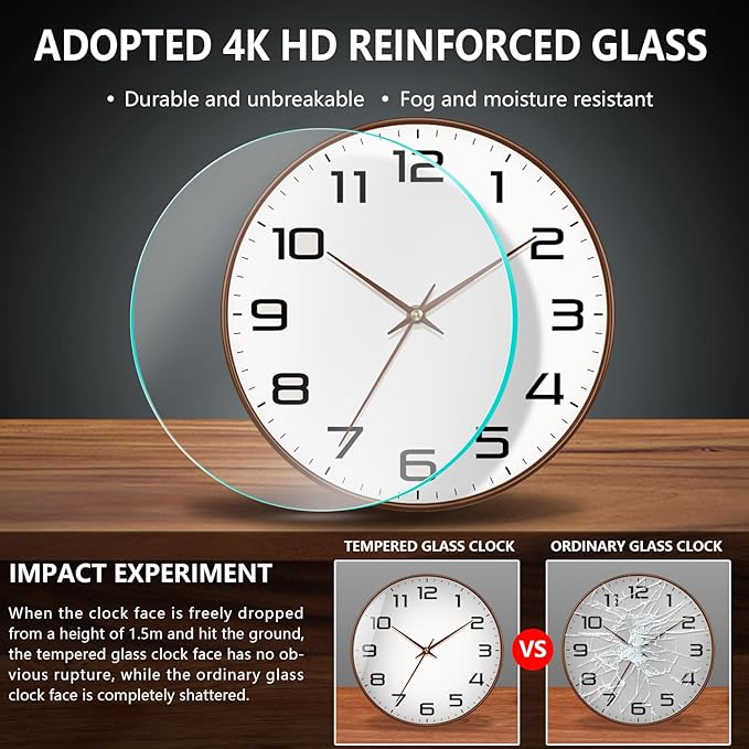 Woodgrain Wall Clock–Silent Non-Ticking Wall Clocks Battery Operated 8 Inch