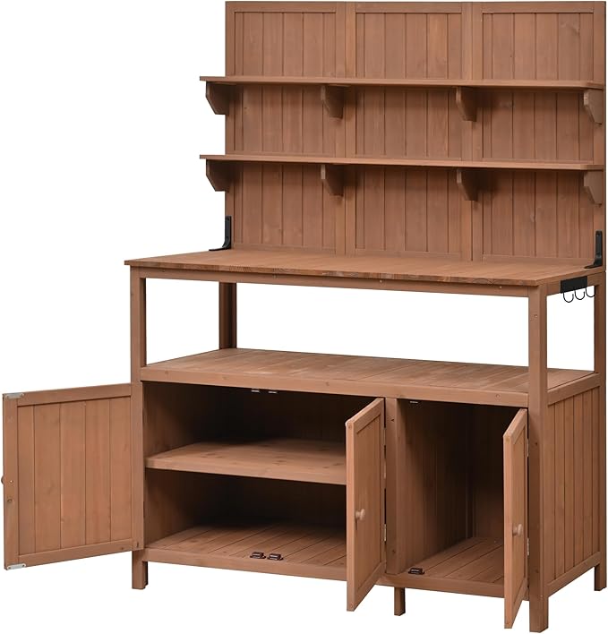 Christopher Knight Home Belfast 50.20" W Outdoor Potting Bench Table, Fir Wood Potting Table, Large Gardening Workstation with Storage Shelf, Ample Space Garden Tools Organizer for Backyard, Natural