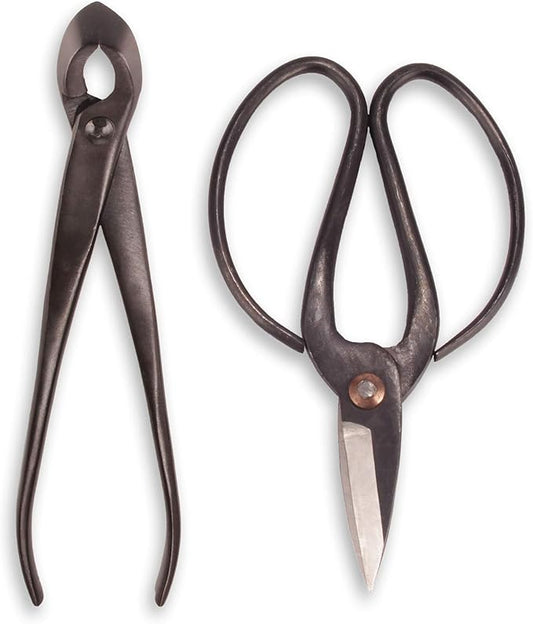 BambooMN Bonsai Basics Set - 8" Concave Cutter, 7" Heavy Duty Shear - 10 Sets