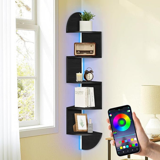 Corner Shelf Wall Mounted, 5 Tier Corner Bookshelf