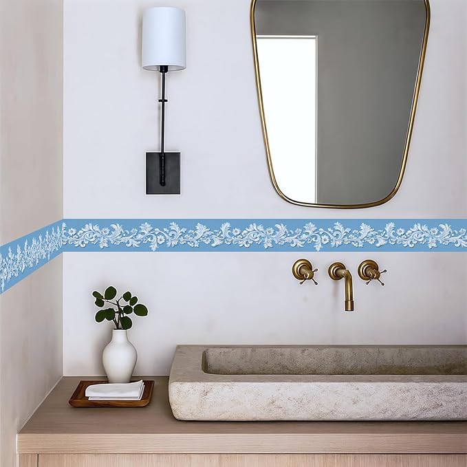 Blue Floral Wallpaper Border 196x4 Inch Peel and Stick Wall Border Elegant
