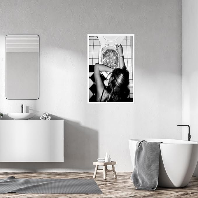 Liyark Funny Bathroom Wall Art Black and White posters Bar Disco Party prints