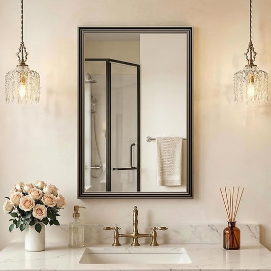 Retro Copper Effect Framed Wall Mirror, 20x30 Rectangle Mirror,