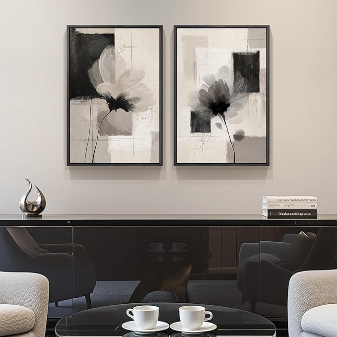 Framed Neutral Abstract Floral Wall Art