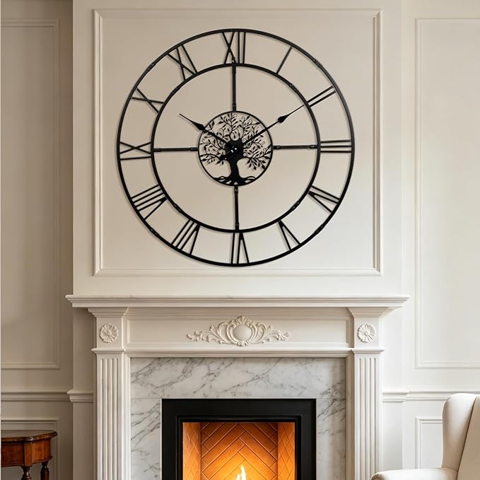 48 Inch Large Wall Clock for Living Room– Black Metal Clock