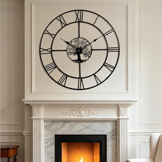 48 Inch Large Wall Clock for Living Room– Black Metal Clock