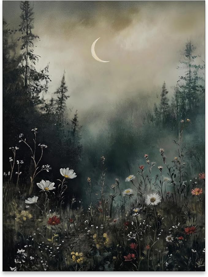 rumlud Dark Academia Flower Field Poster Vintage Moody Floral Wall Art Nature