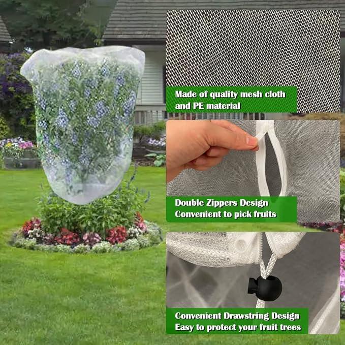 Fruit Tree Netting Covers with Zipper to Protect from Squirrels and Birds Large Netting for Fruit Trees Net Protection, White, 71" x 75", 2 Pack