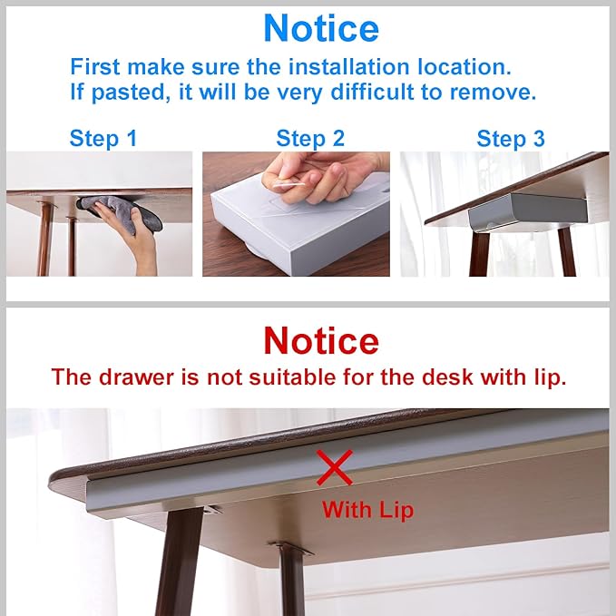 LuluEasy 2 Pack Under Desk Drawer Self-Adhesive Desktop Storage Organizer, Hidden Attachable Slide Out Desk Drawer, Under Table Tray for Pencil Pen Stationery Office Organization, White