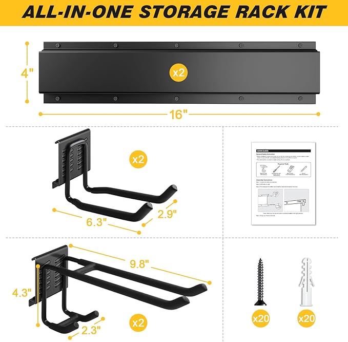 UUP 32 Inches Garage Storage, Garage Organization, Wall Mount Garden Tool Organizer, Max 300lbs Adjustable Metal Hooks, Yard Shed Hanging Rack, Heavy Duty Shelving for Rake Broom Mop Snowboard