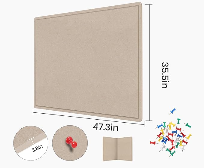 Large Bulletin Board, 48 X 36 inches Felt Board Notice Pin Board, Self-Adhesive