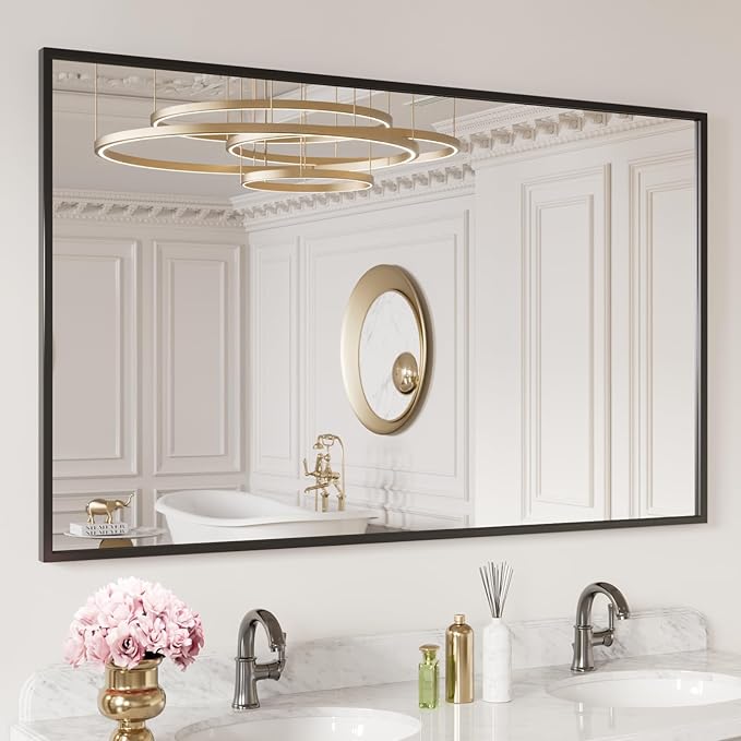 LOAAO 60"X30" Black Rectangle Bathroom Mirror Wall, Matte Black Aluminum Alloy