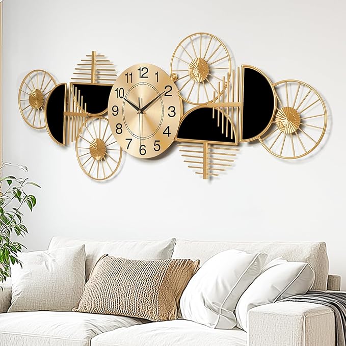 Large Wall Clock, Modern Silent Non-Ticking Metal Wall Art Wall Clocks Battery