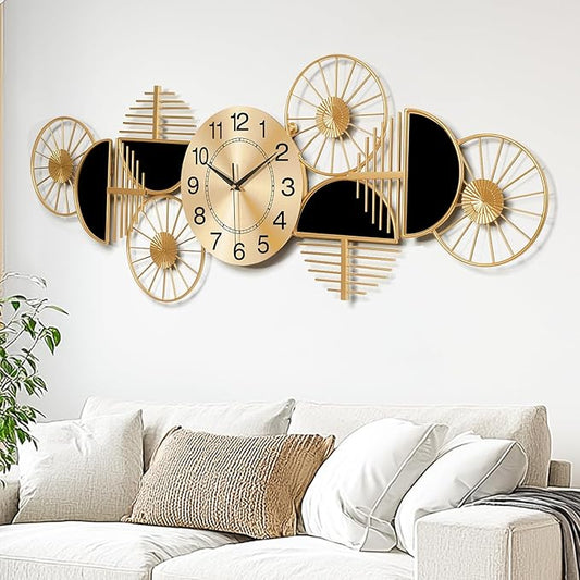Large Wall Clock, Modern Silent Non-Ticking Metal Wall Art Wall Clocks Battery