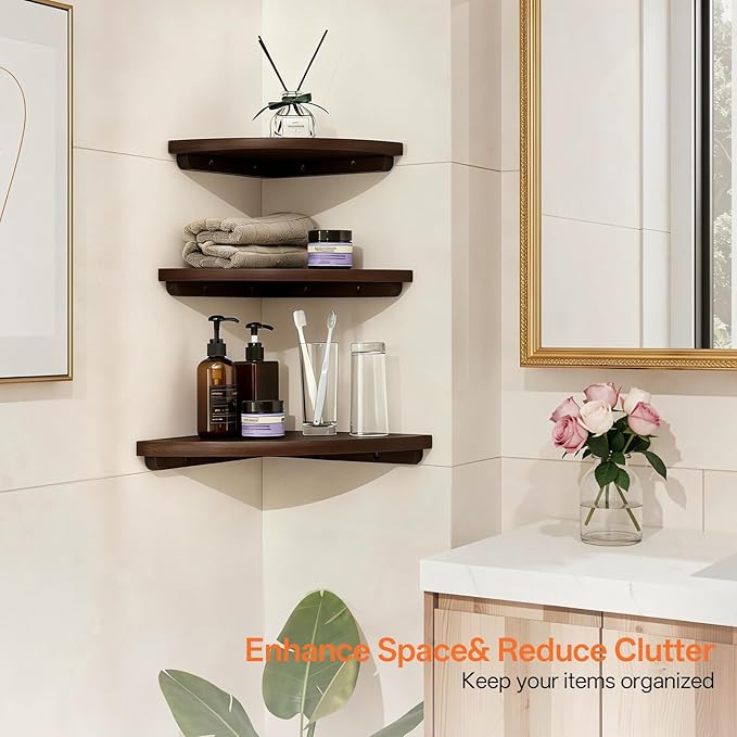 Gieanoo Corner Wall Shelf, 7inch Solid Oak Wood Floating Corner Shelf