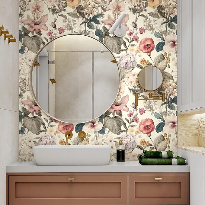 Jeweluck Floral Wallpaper Peel and Stick Vintage Floral Contact Paper Peel and