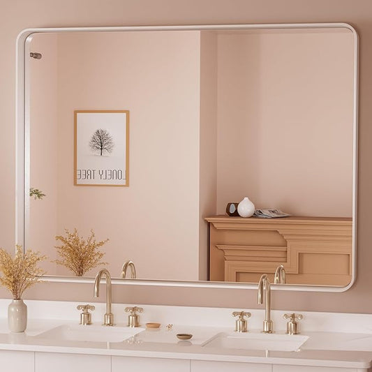 TETOTE 48 x 36 White Mirror for Bathroom Metal Frame Wall Mounted Rectangle