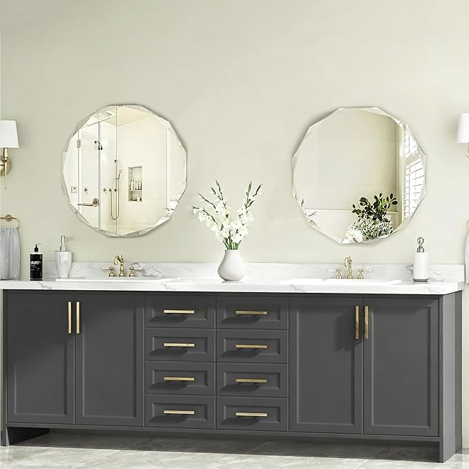 Bathroom Mirrors for Over Sink, Round Frameless Mirrors for Wall, 24x24 Inch