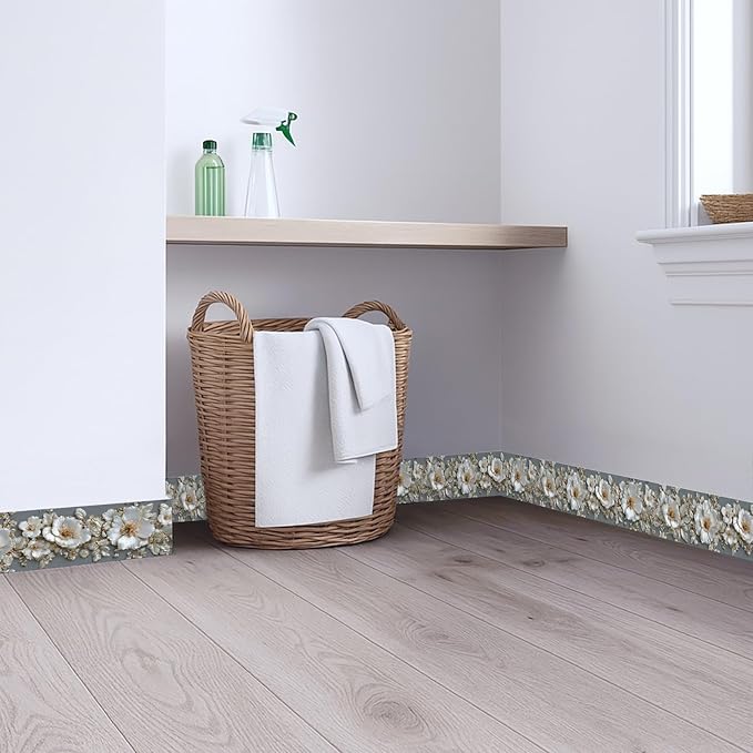 Pearl Wallpaper Border 196x4 Inch Peel and Stick Wall Border Elegant Gray White